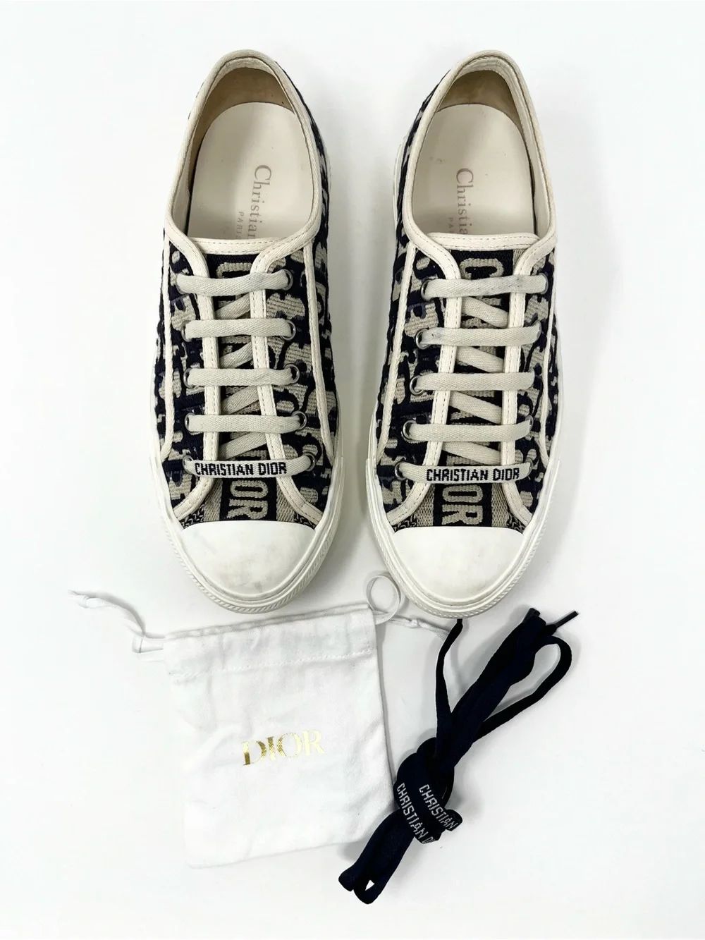 Christian Dior Walk N Dior Oblique Platform Sneakers Shoes Navy Blue White 37 7